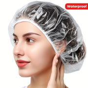 100Pcs Clear Plastic Shower Caps Waterproof Bath Caps Travel Hair Care