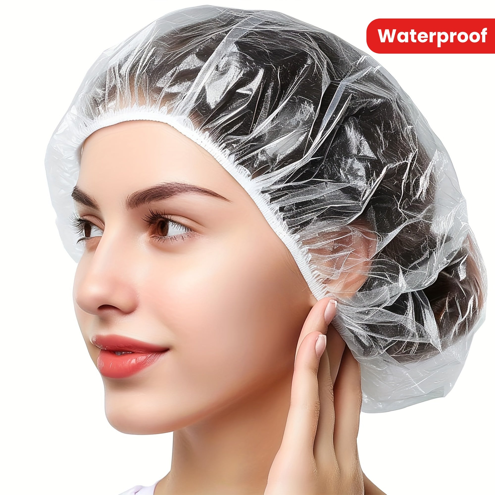 100Pcs Clear Plastic Shower Caps Waterproof Bath Caps Travel Hair Care