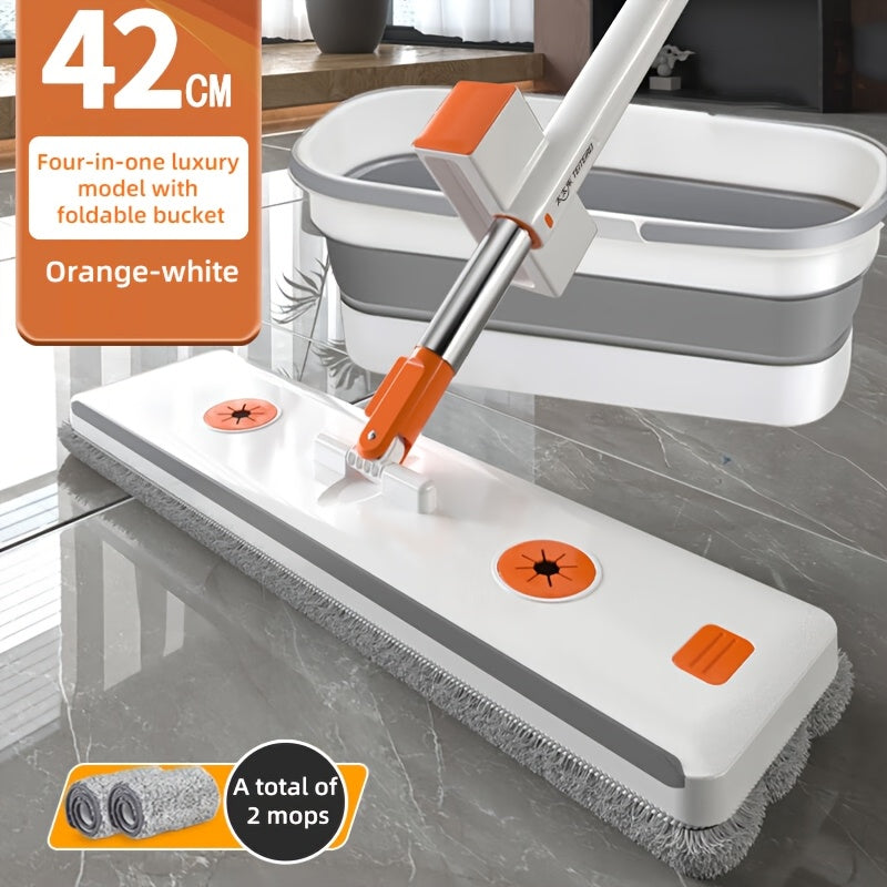Stainless Steel Flat Mop Set with Long Handle for Multi-Surface Floor Cleaning