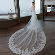 Velo de encaje para novia con cola larga, accesorio de boda estilo barroco