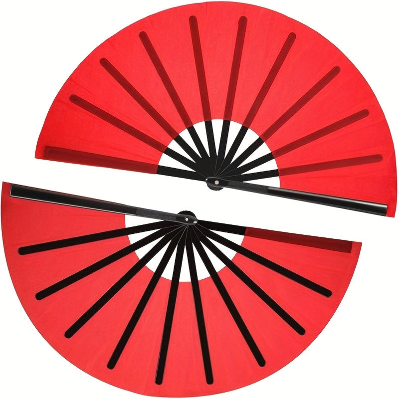 Black Folding Fan Set 2 Pieces Handheld Nylon Cloth Chinese Kung Fu Festival Party Favors