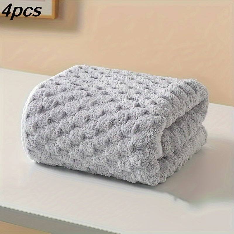 4pc Waffle Weave Towel Set Microfiber Quick-Dry Soft Durable Geometric Pattern