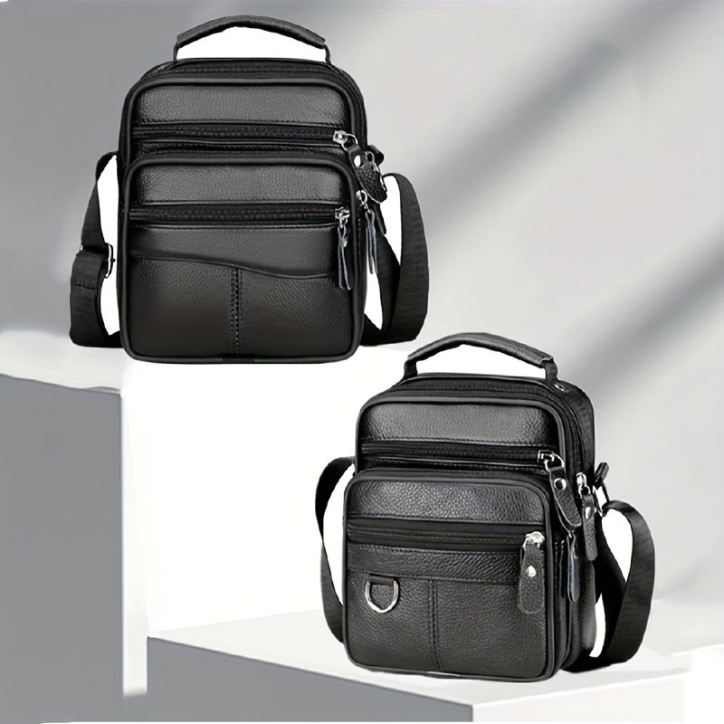 Men's Cowhide Crossbody Bag Waterproof Casual Leather Shoulder Bag