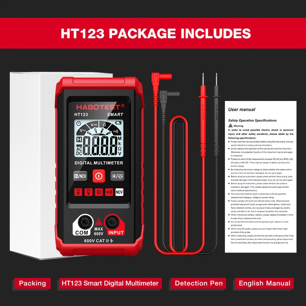 Digital Multimeter with Voltage Resistance Current Continuity Test CAT III 600V