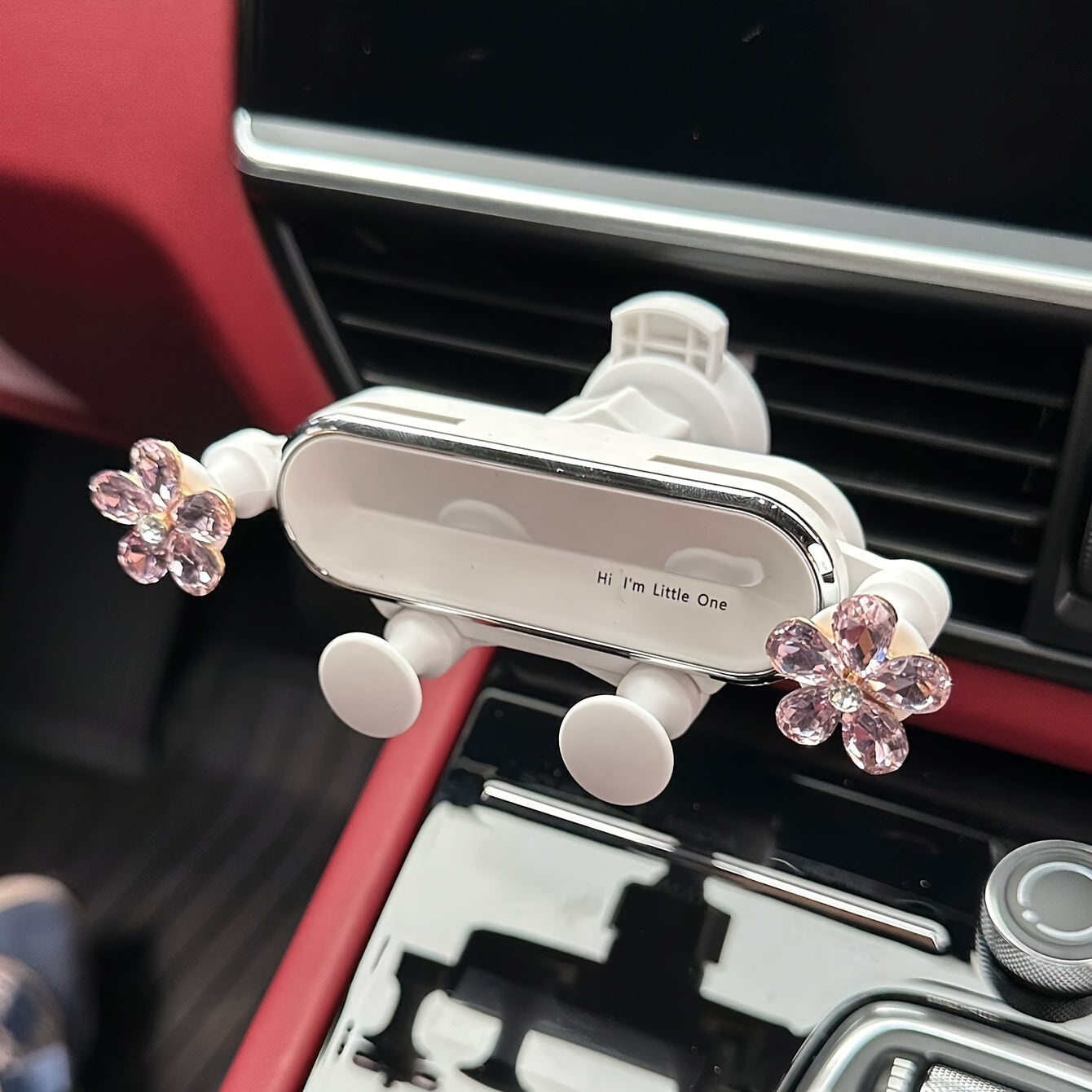 Car Mirror Phone Holder Crystal Flower Shape Adjustable Vent Mount Durable Detachable
