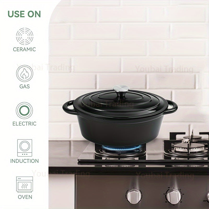 Enamel Oval Dutch Oven Cast Iron Nonstick Self-Basting Lid 4 Qt