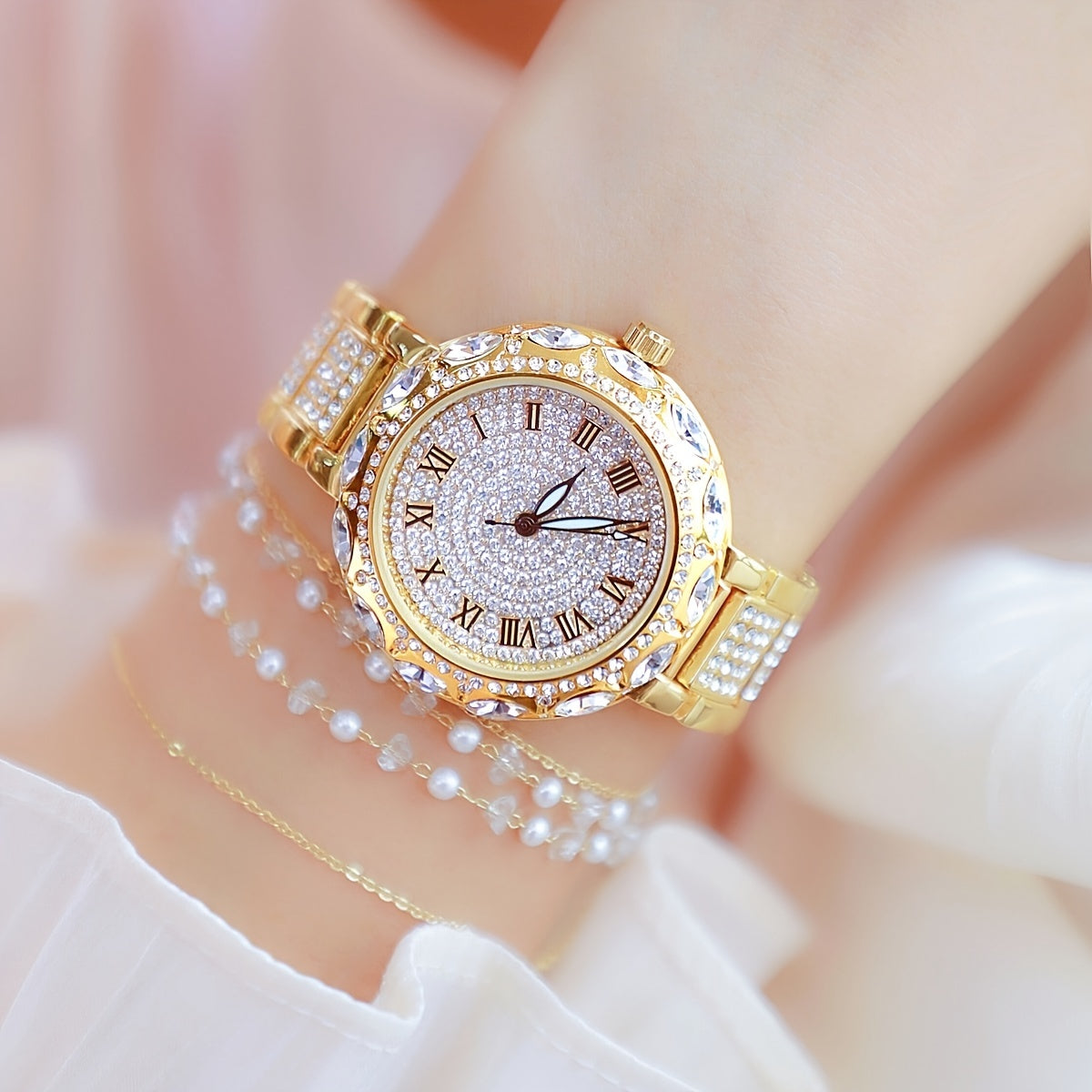 Women's Roman Numeral Bracelet Watch with Rhinestone and Quartz