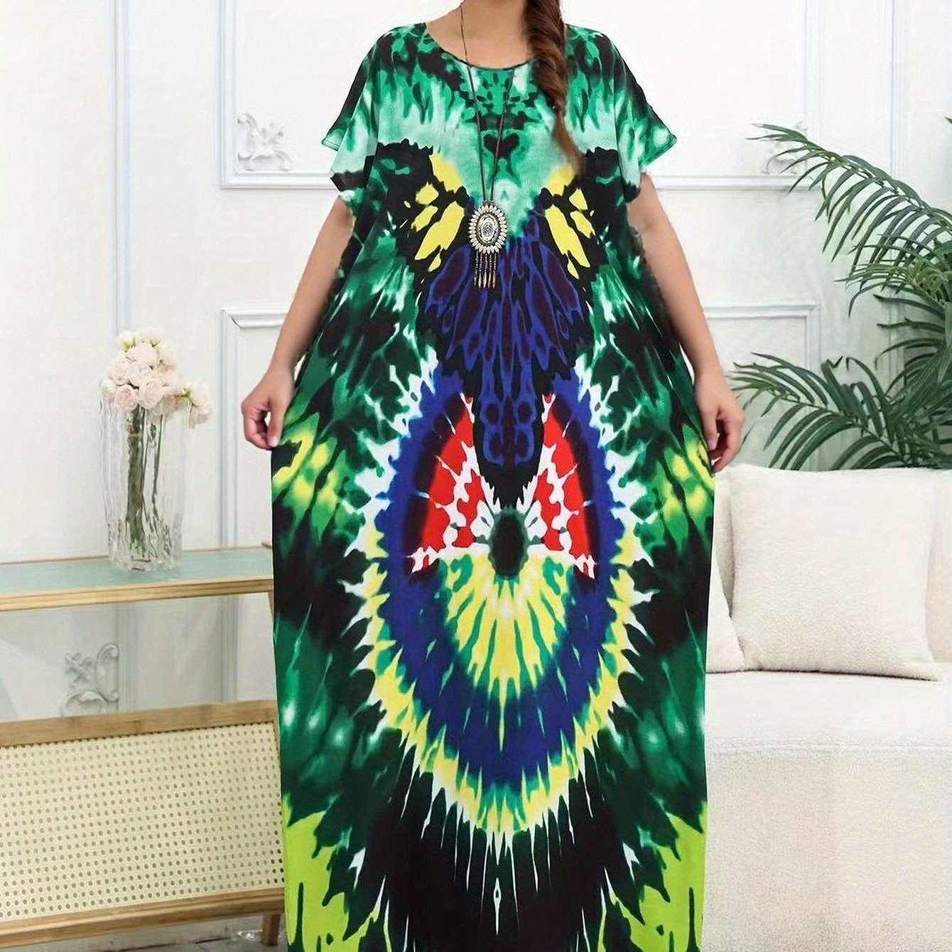 Plus Size Women's Bohemian Maxi Dress Vivid Floral Sleeveless Beach Coverup