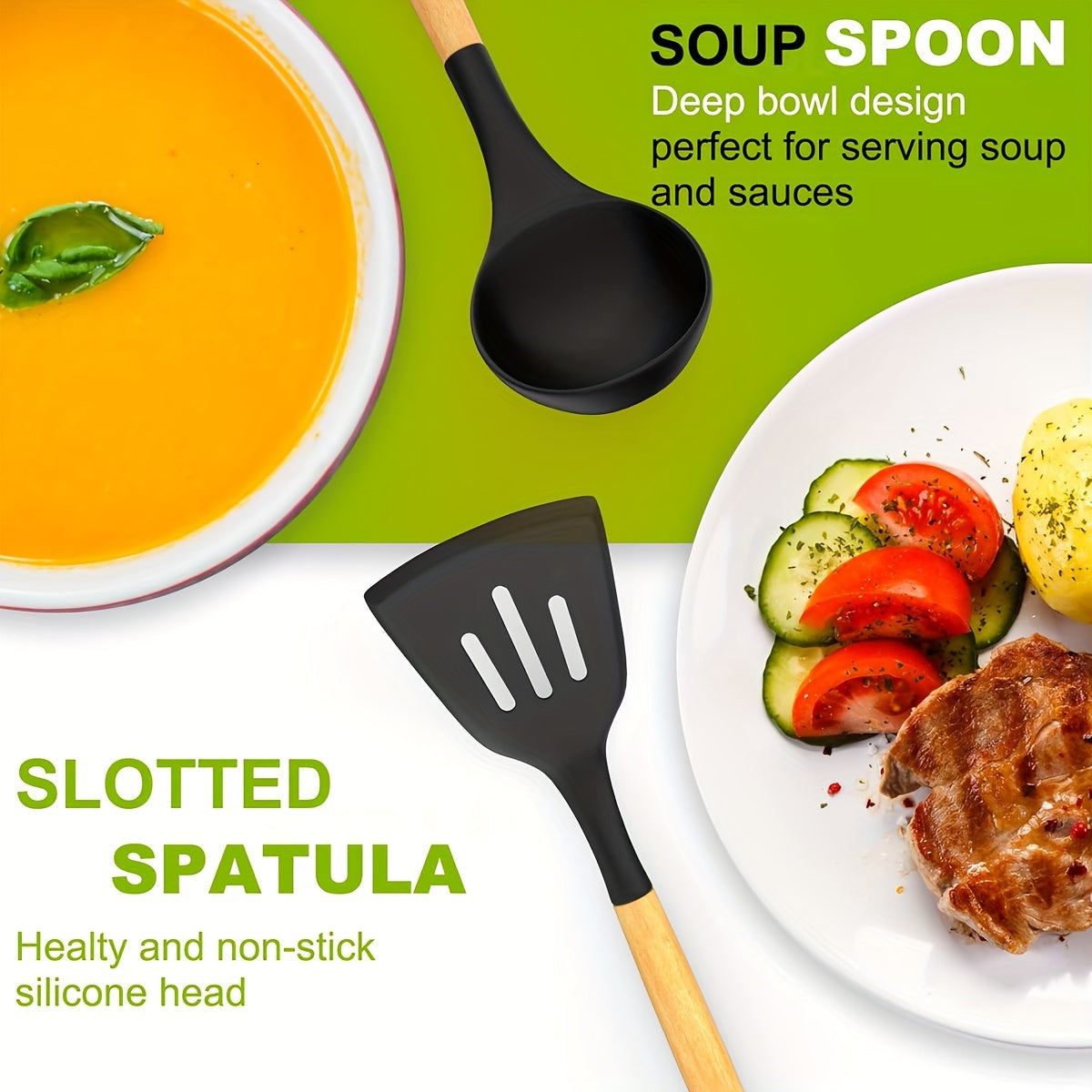 36-Piece Silicone Kitchen Utensil Set with Wooden Handles, Heat-Resistant Non-Stick Tools