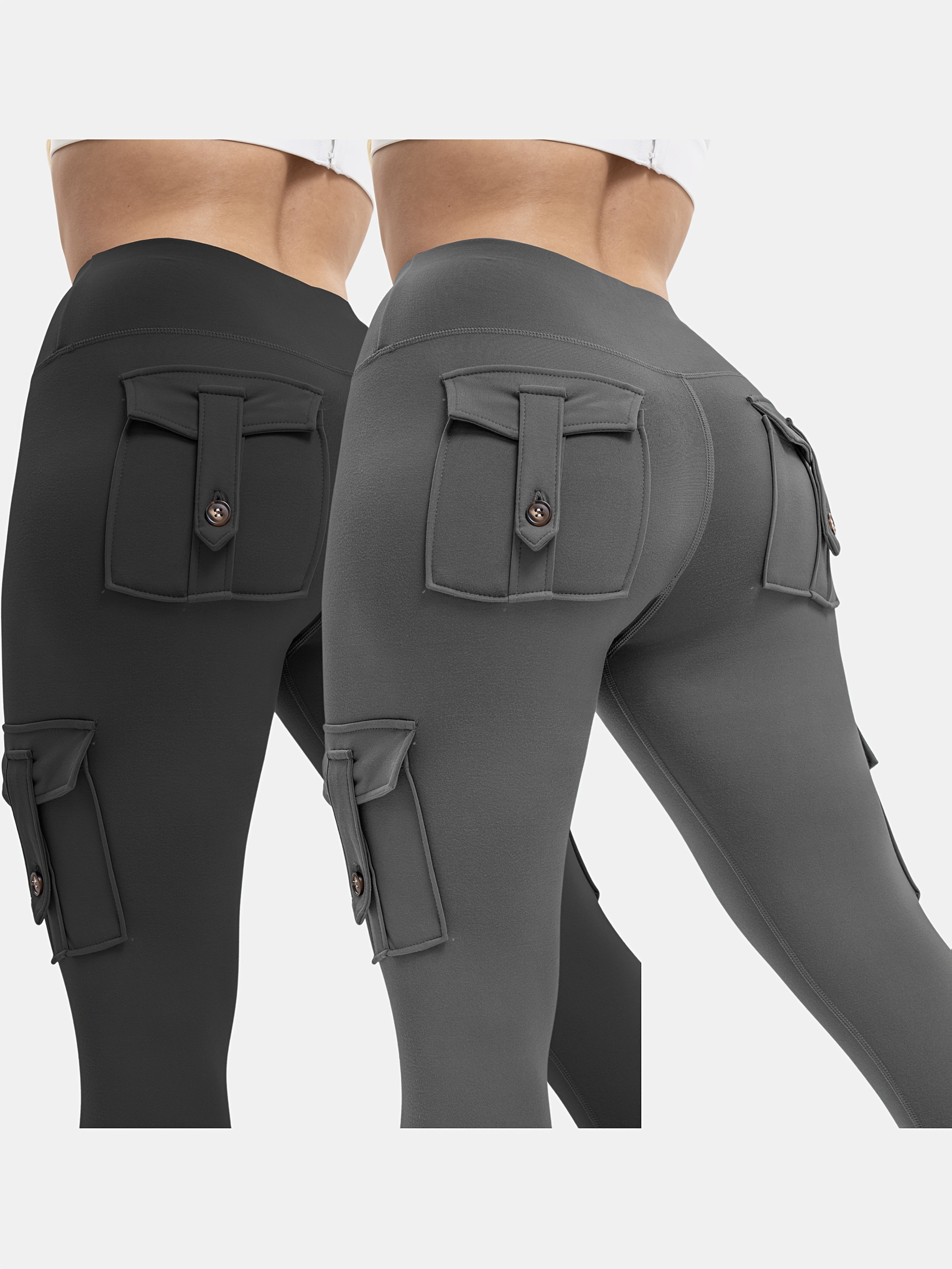 Women's Large Size High Waist Tights with Pockets Moisture-Wicking