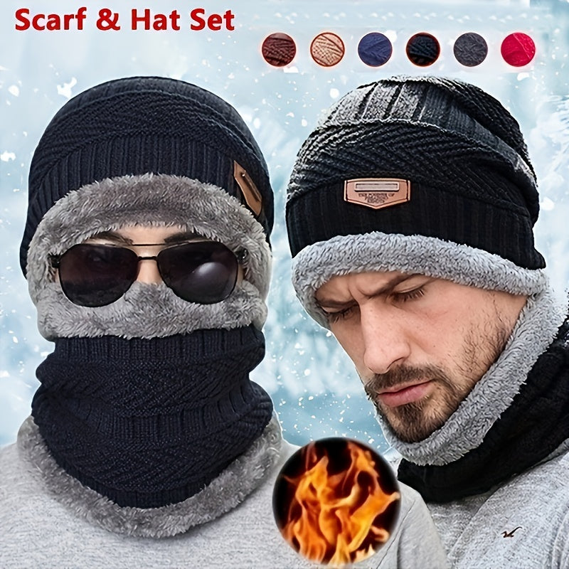 Winter Warm Velvet Knit Hat Scarf Gaiter Set with Touch Screen Gloves for Men Women