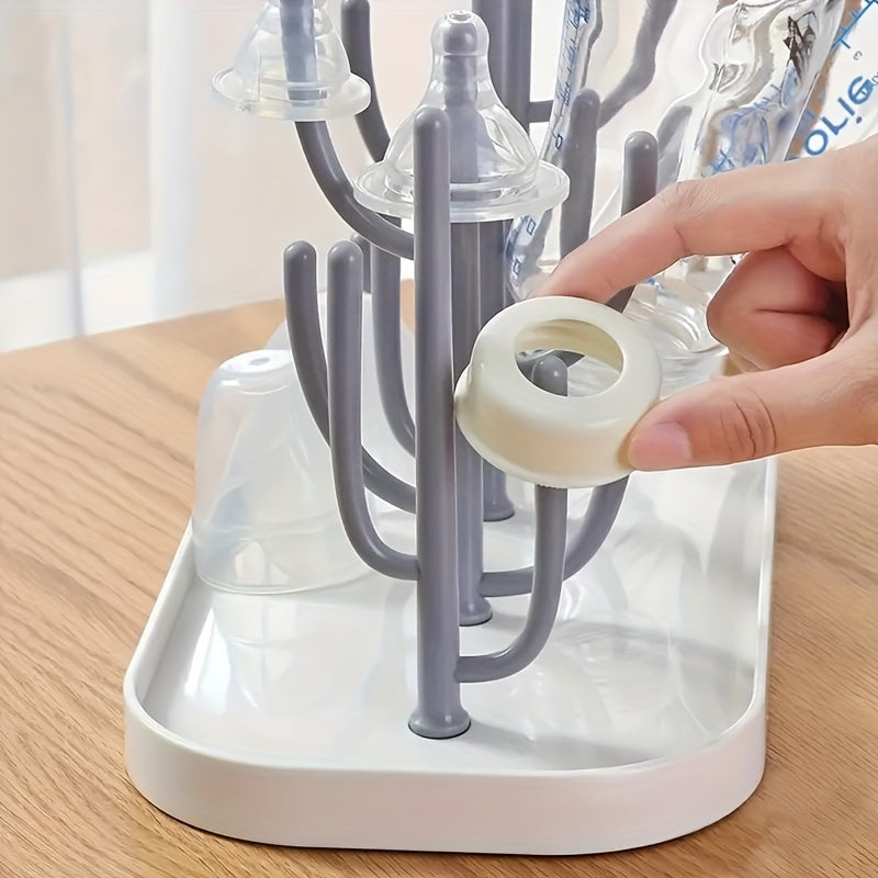 Gray Tree-Shaped Bottle Drying Rack with Large Concave Base