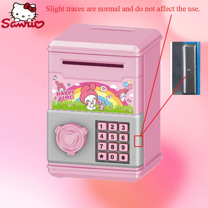 Mini Password Coin Bank for Kids with Cartoon Curly Melody, Self-Aware Lock, Plastic, White Red Purple
