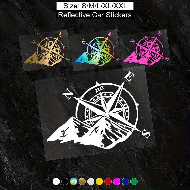 Adventure Vehicle Decals Reflective Compass Mountain Stickers Vinyl