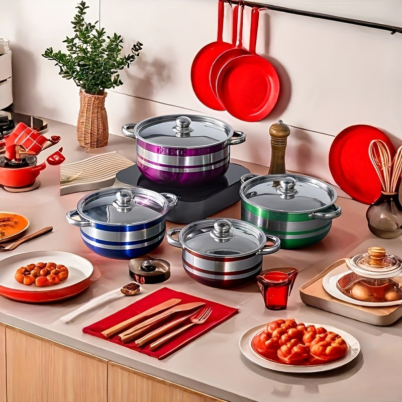 10-Donali zanglamaydigan po'latdan yasalgan idishlar to'plami sho'rva, makaron va uyda pishirish uchun