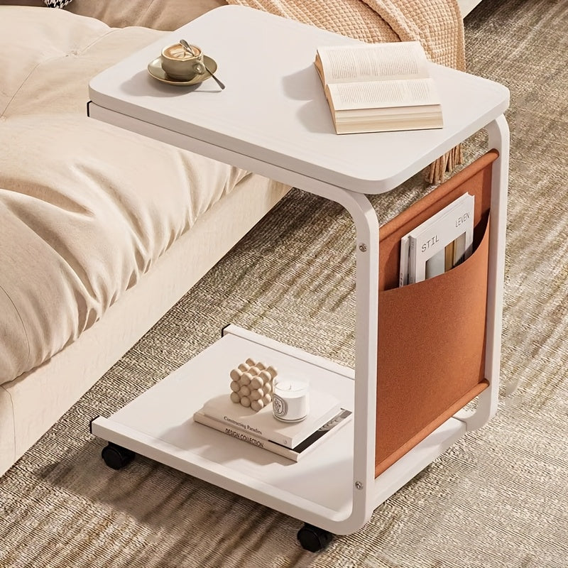 G'ayrioddiy va zamonaviy, g'ildirakli yon stol, oson ko'chiriladigan ko'p funksiyali aylanuvchi dizayn, tortib olinadigan divan yon shkafi, yashash xonasi uchun minimalist zamonaviy kofe stoli yoki