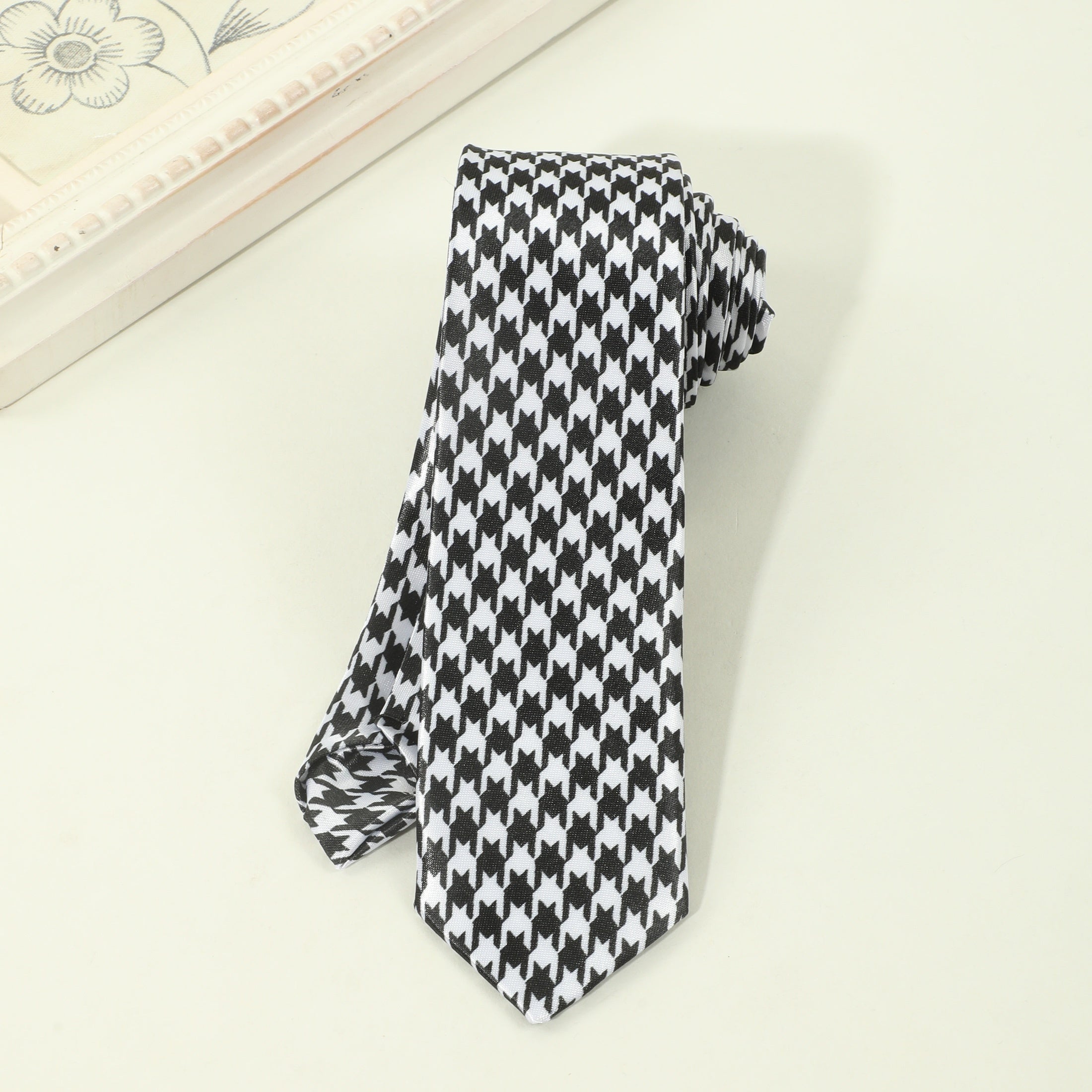 Erkaklar uchun Houndstooth naqshli galstuk, to'qilgan polyester, kundalik aksessuar