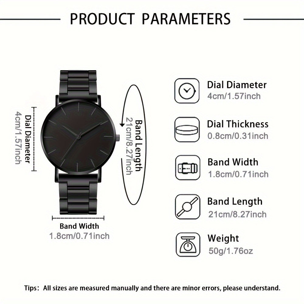 Men's Stainless Steel Quartz Watch with Round Dial Non-Waterproof Gift for Dad or Boyfriend