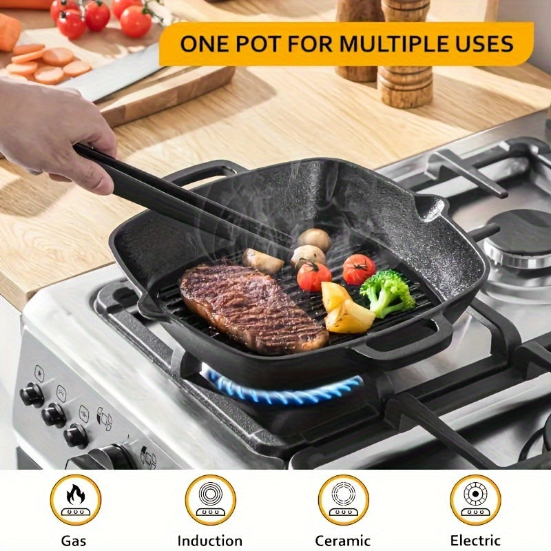 Square Cast Iron Skillet Non-Stick Coating Oven-Safe for Gas and Induction Stoves