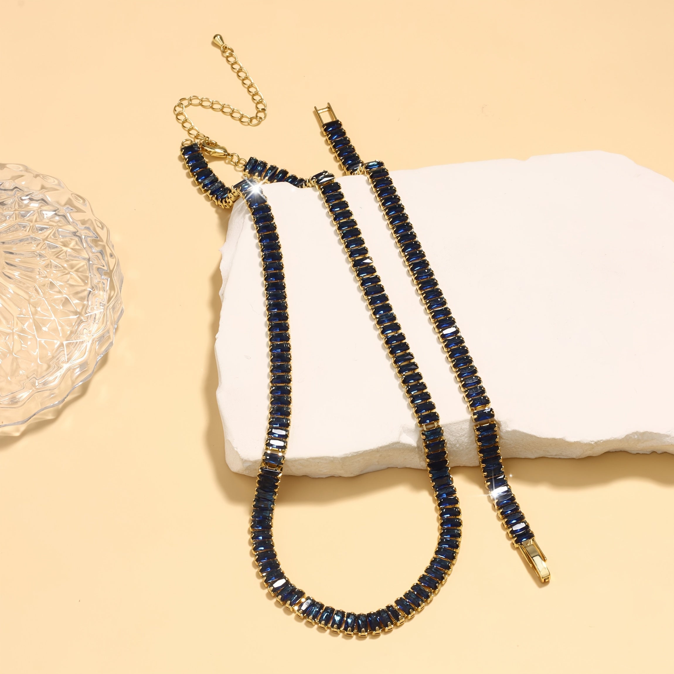 Ayollar uchun 18K oltin bilan qoplangan mis tennis bilagi va bilakuzuk to'plami, rang-barang kubik zirkoniy bilan