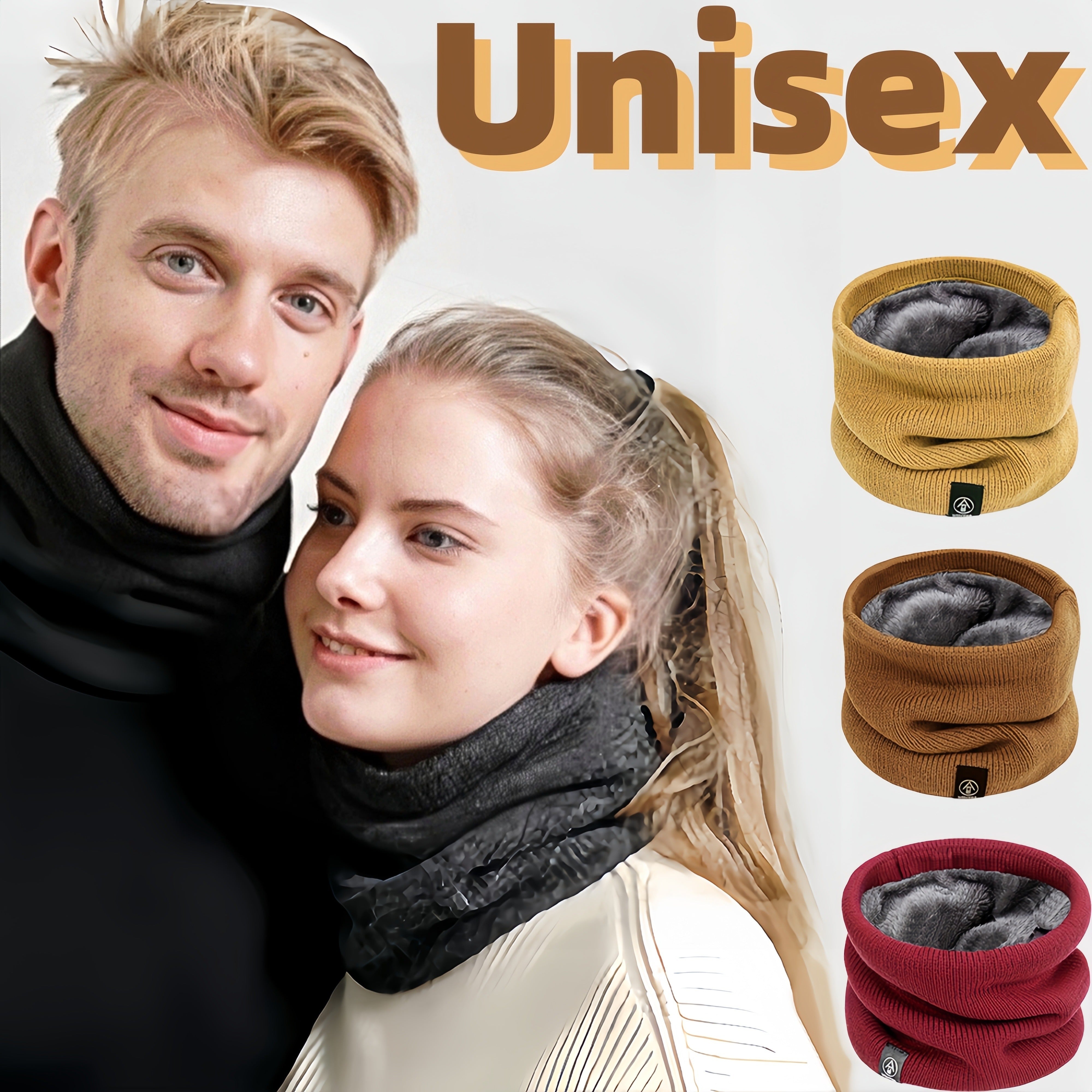 Fleece-Lined Neck Warmer Windproof Knit Scarf for Men Women Winter Solid Colors