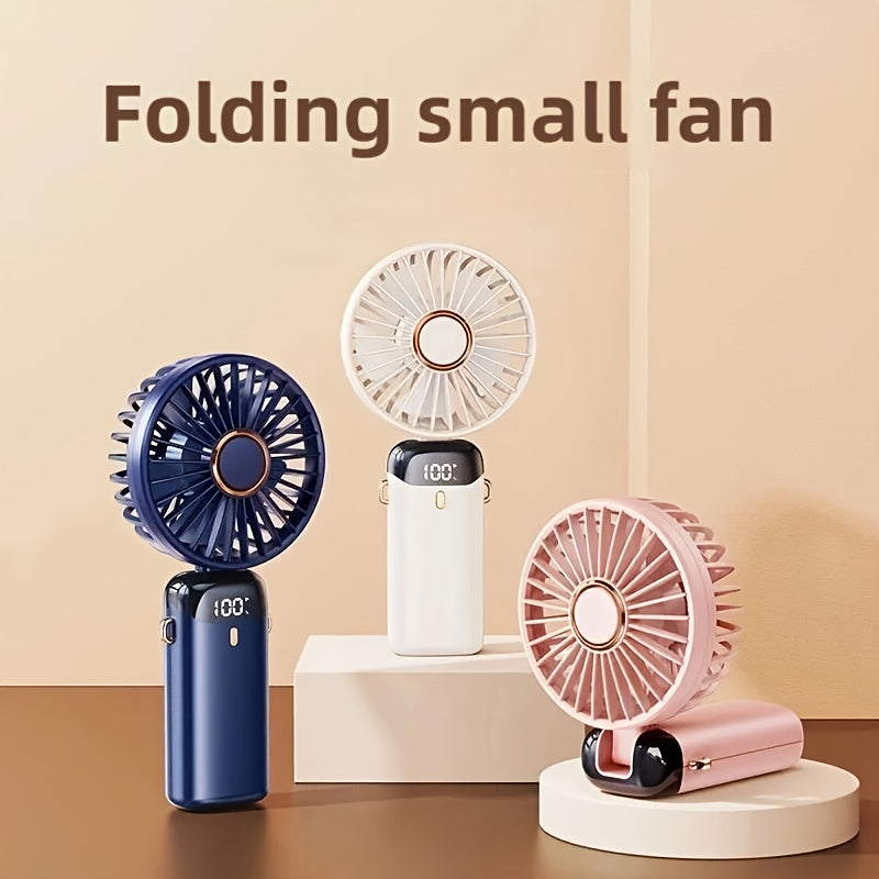 USB Rechargeable Portable Folding Fan with Digital Display, 5 Speed, Multiple Colors