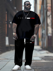 Plus Size Men's Athletic Set Includes Paris Graphic T-Shirt and Joggers Casual Sportswear