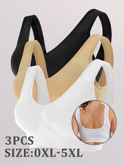 Women Nylon V-Neck Sports Bras 3-Pack Removable Pads No Underwire