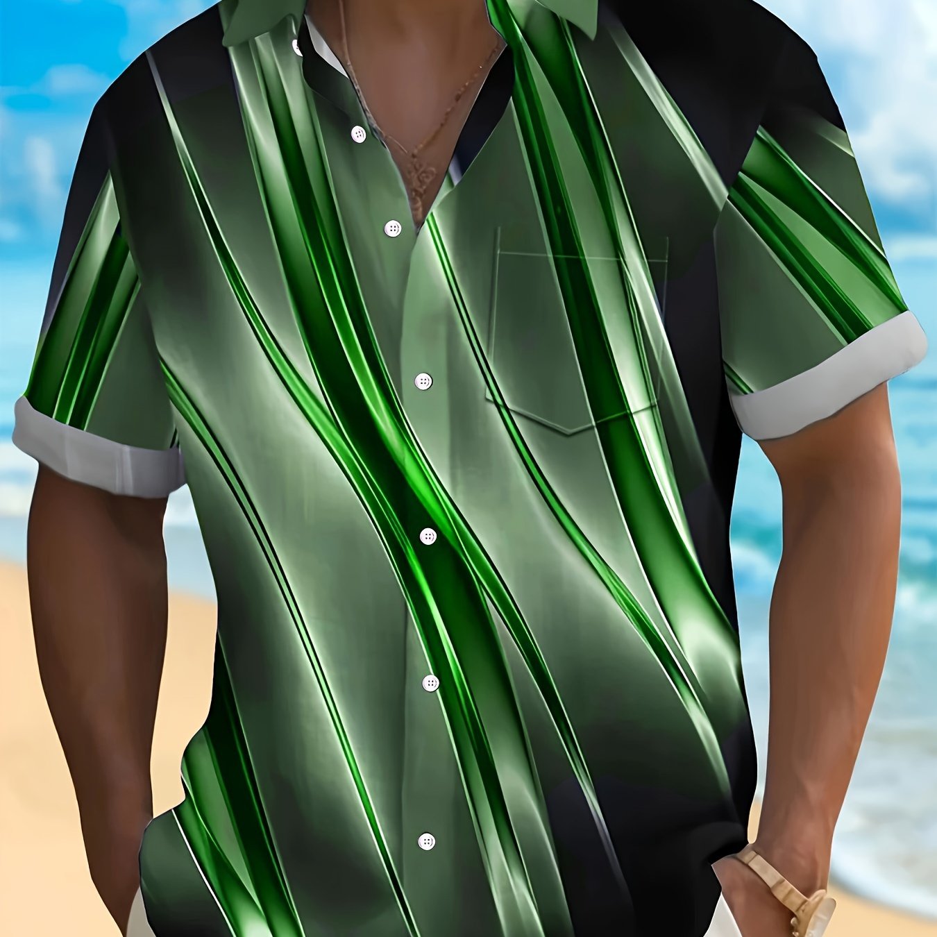 Men's Plus Size Summer Striped Graphic Woven Shirt Casual Beach Vacation Style