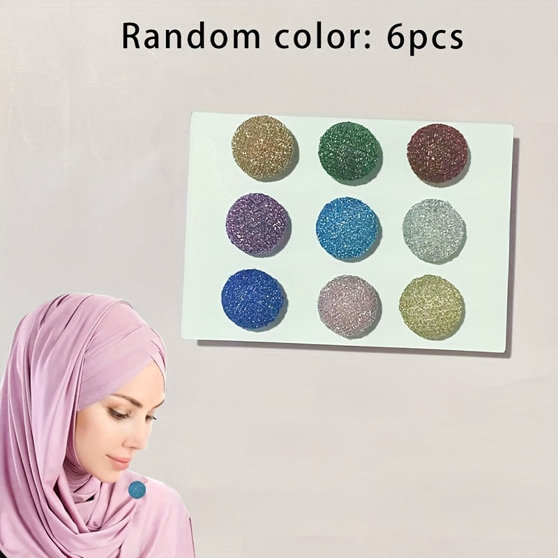 Set of 6 Colorful Fabric Magnetic Scarf Clips Circular Brooch for Hijabs Shawls