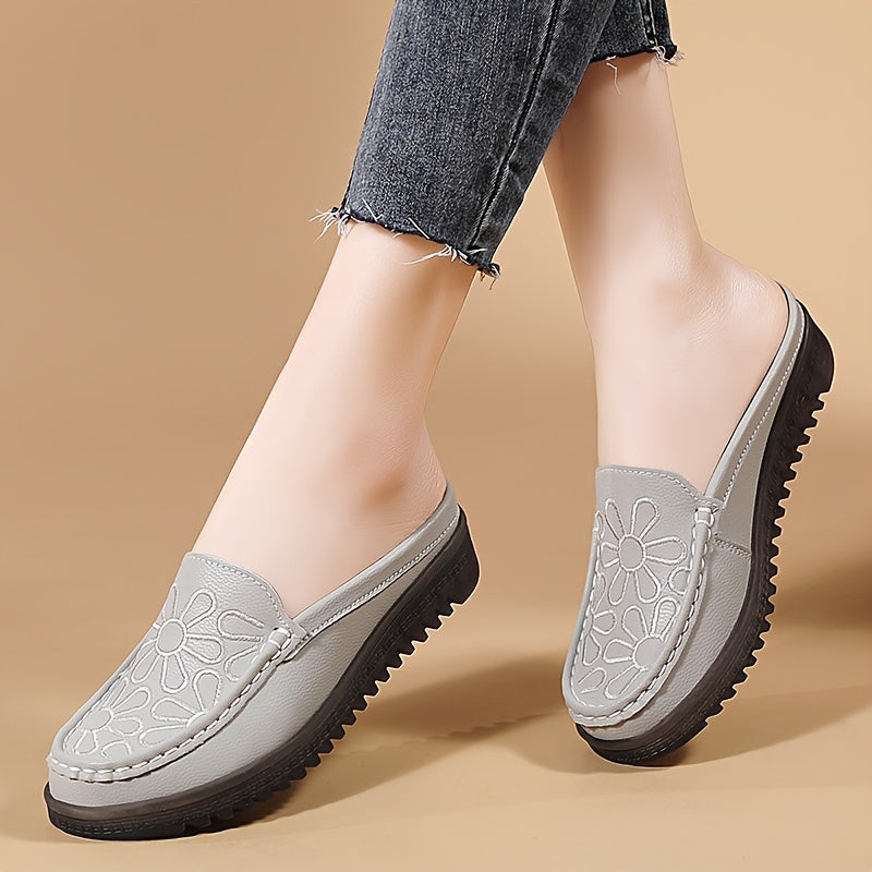Women's Lightweight Slip-On Mules with Flat Heel and Plain Toe Man-Made Materials All-Season