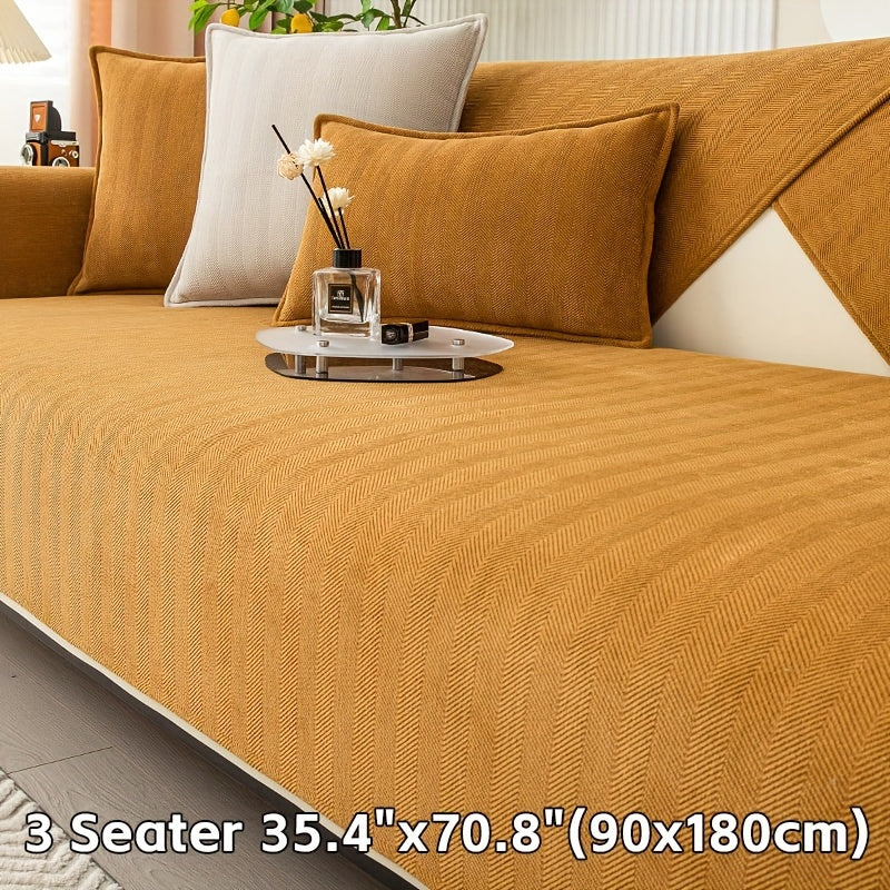 Зеленая накидка на диван из шенилла с узором «елочка», противоскользящая, подходит для домашних животных, подходит для 1-4 человек, моется в машине