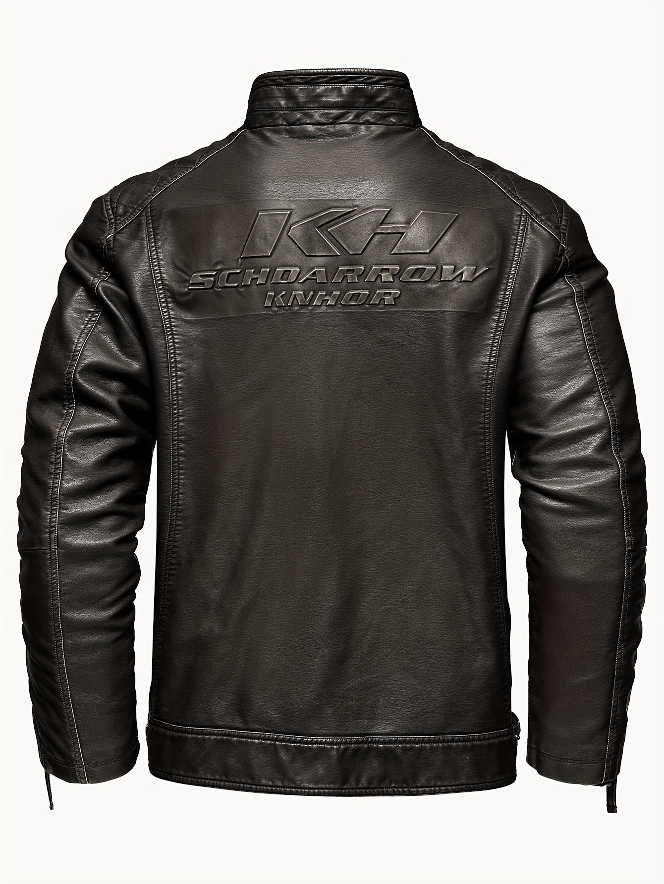 Men's Black Vintage Biker Bomber Jacket in Polyester Blend with Stand Collar and Multiple Pockets Plus Size