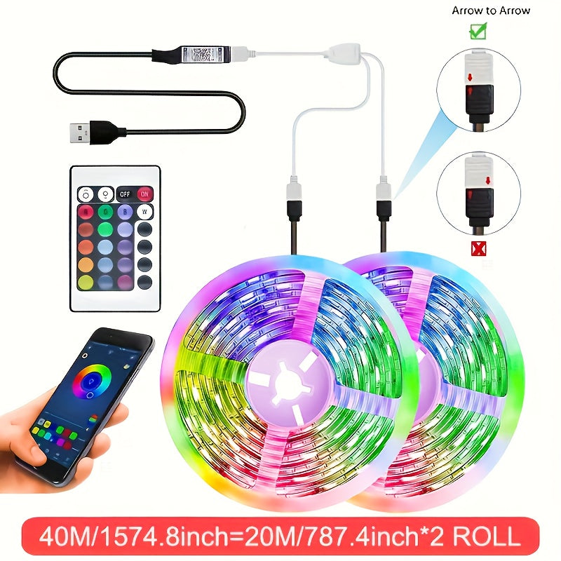 39.62m RGB 5050 LED Tape Light USB Flexible Ribbon for TV Backlight Room Decoration