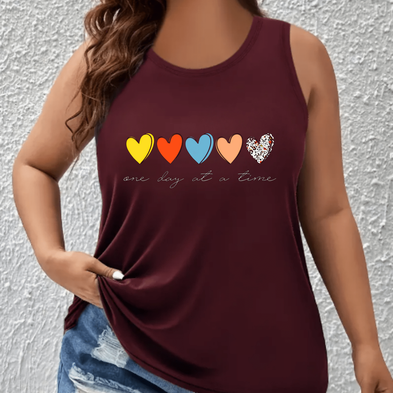 Women's Plus Size Sleeveless Tank Top with Colorful Heart Print Casual Breathable All-Season