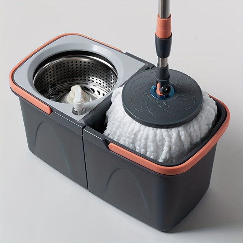 Spin Mop and Bucket System with Stainless Steel, Hands-Free Washing, Dual Chamber for Floors