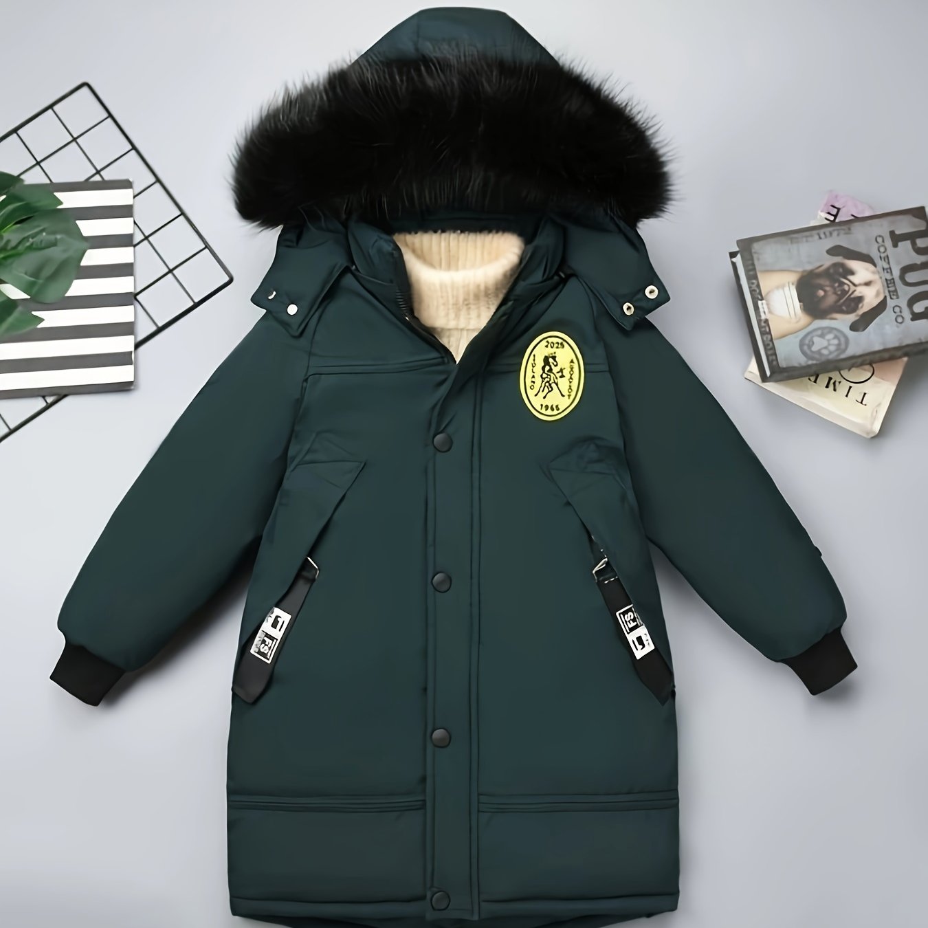 Мужская зимняя куртка с утолщённым искусственным мехом, капюшоном, ветронепроницаемая, из полиэстера, повседневная, для улицы, тёплая