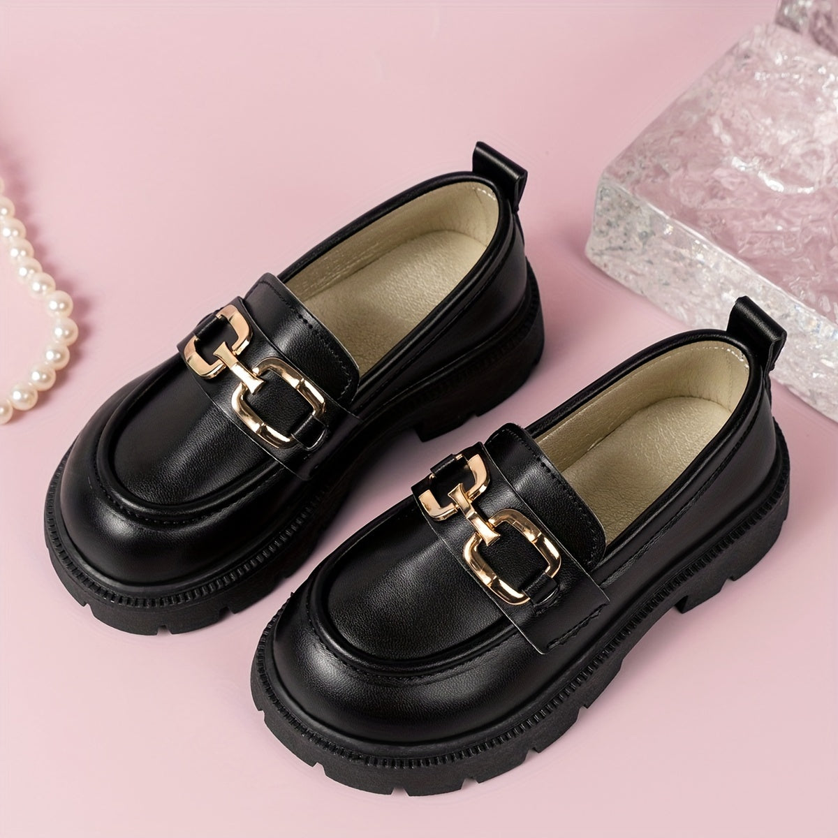 Girls Non-slip Horsebit Loafers with Light Up Embellishment for Spring and Summer