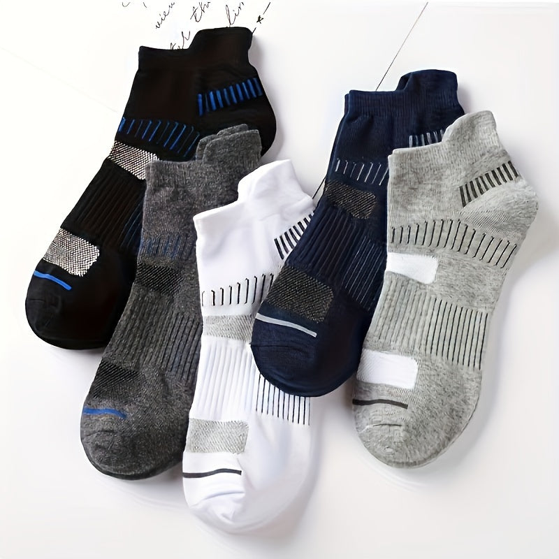 Men's Breathable Striped Ankle Socks 5 Pairs Fall Casual Hosiery