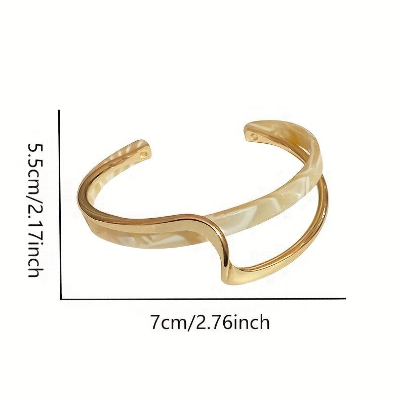 Women's Gold Plated Wave-Shaped Cuff Bangle with Faux Pearl Inlay