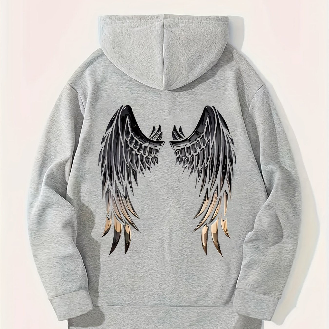 Plus Size Wings Print Drawstring Hoodie Casual Long Sleeve Winter Women