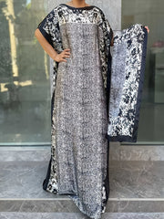 Платье макси для женщин больших размеров с цветочным геометрическим принтом и шарфом, длинные рукава, повседневное для всех сезонов