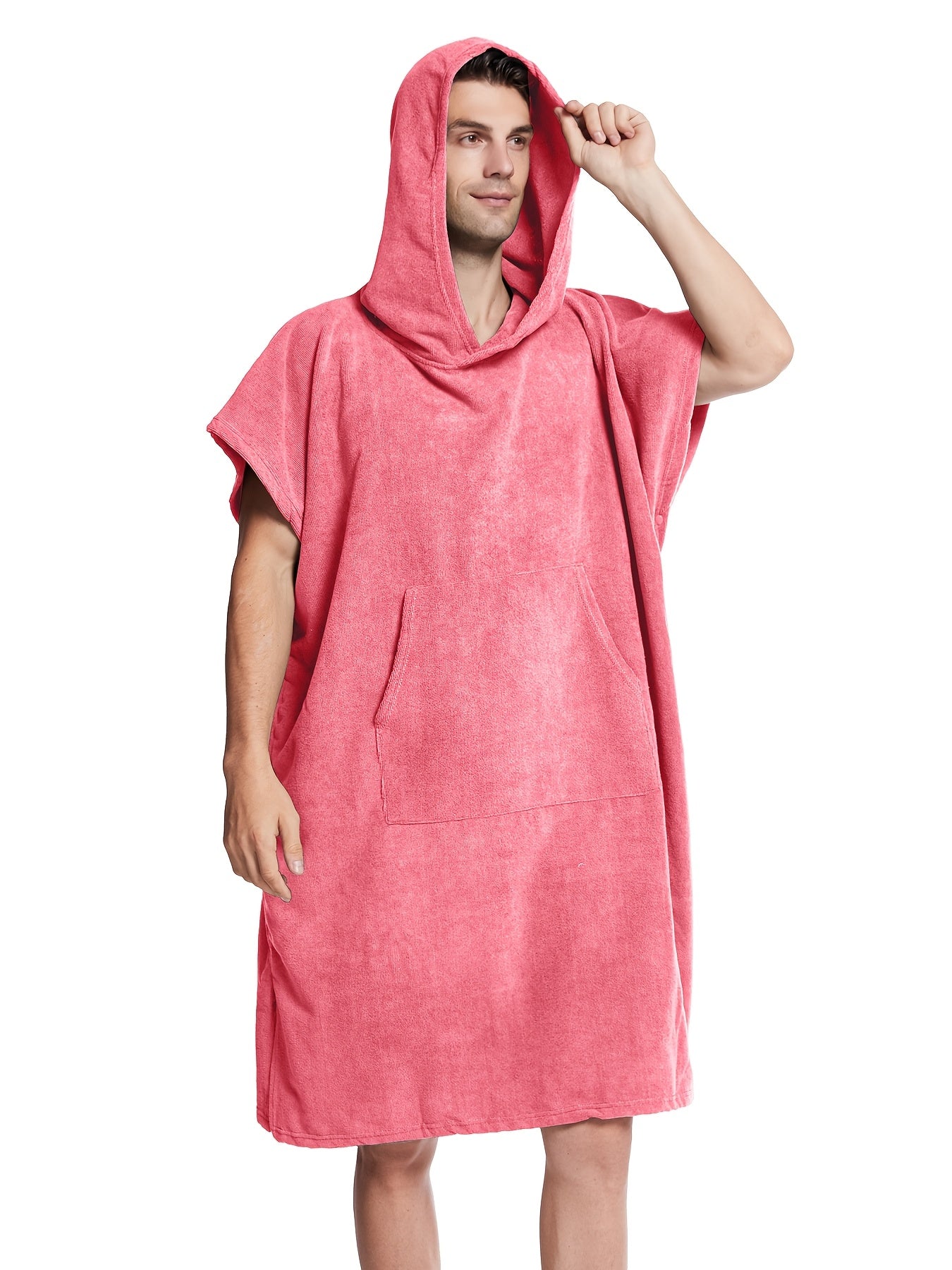 Men's Quick-Dry Hooded Towel Robe with Split Hem for Home and Bath