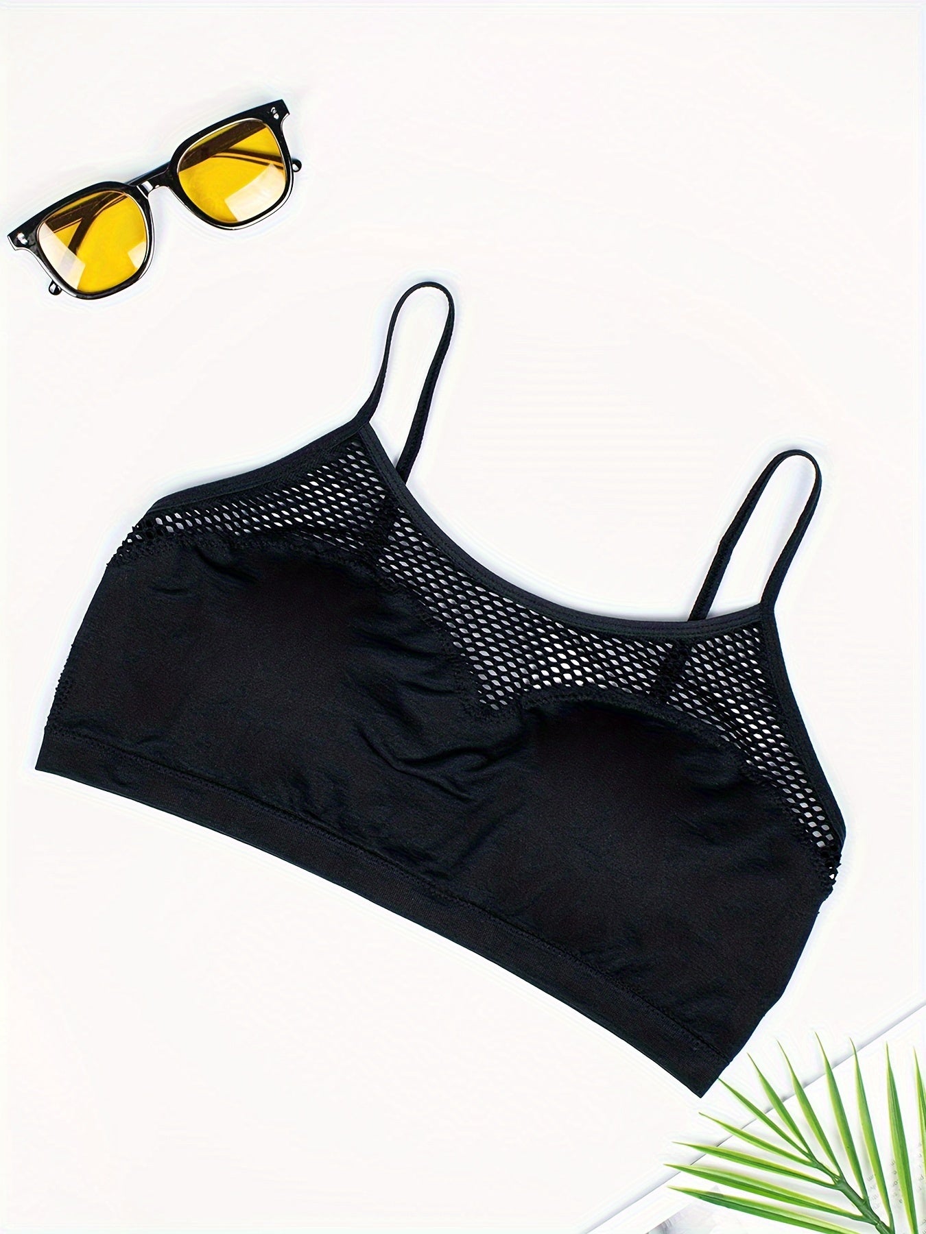 Women's Mesh Tank Top Bra with Removable Pads Solid Color Lingerie