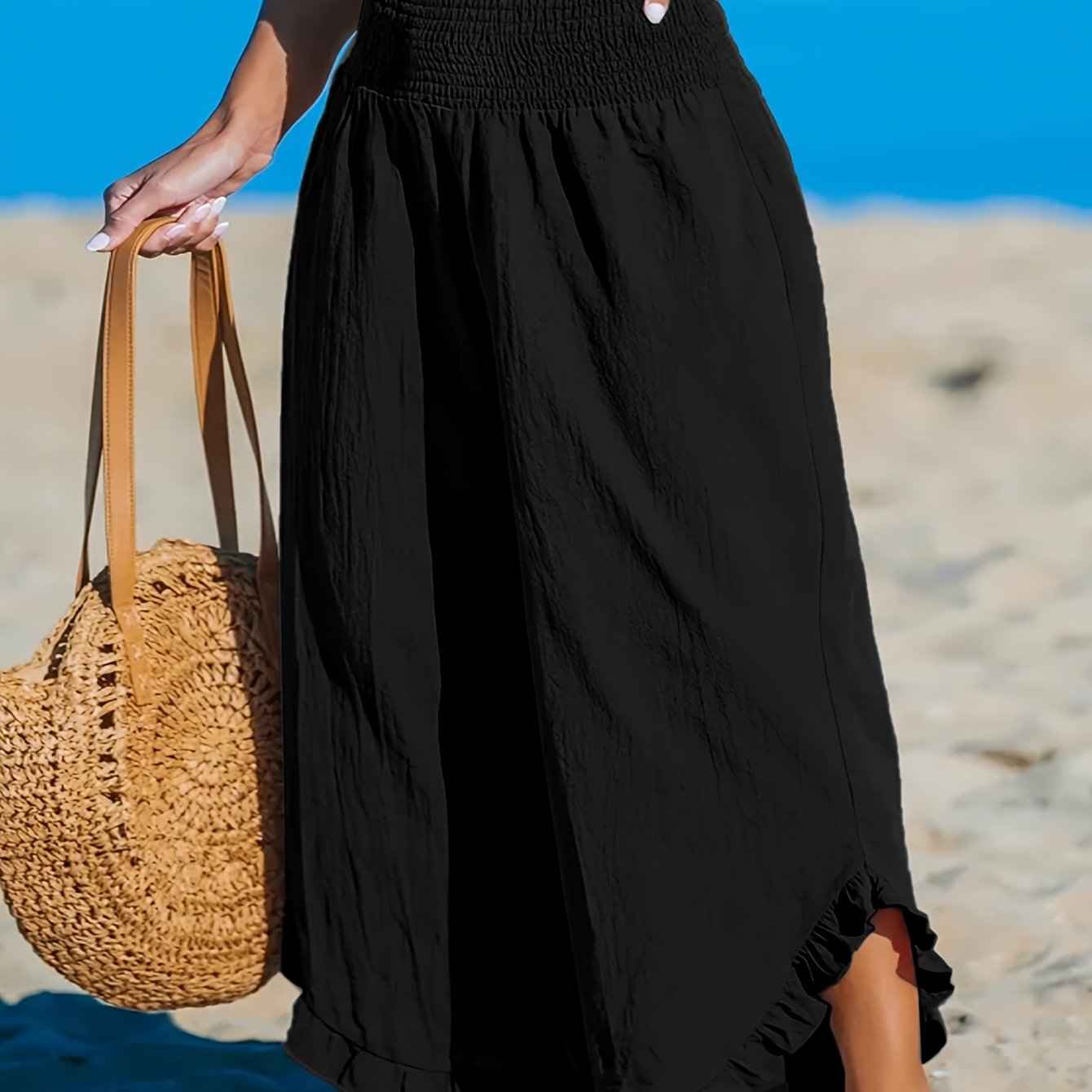 Plus Size Women's Olive Green Wide Leg Pants Elastic Waist Ruching Casual Trousers