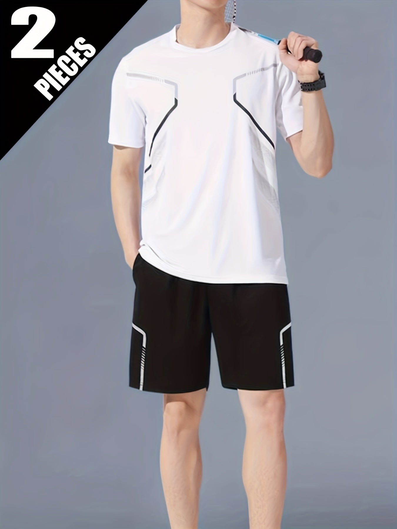 Yoz va bahor uchun ikki qismli yoshlar sport kiyimi, tez quriydigan to'rli bosma yuqori qismi va mos keladigan bosma shortlar bilan birga. Yugurish va futbol kabi ochiq havoda faoliyatlar uchun ideal.