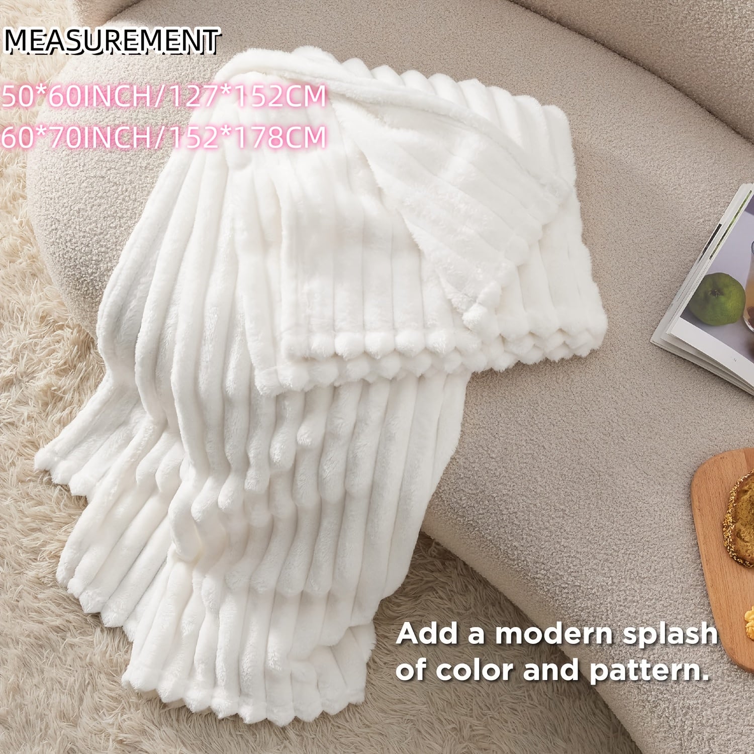 Iyulda hashamatli engil fleece tashqi ko'rpa - yumshoq, qulay, oq chiziqli flanel, divan yoki yotoq uchun ideal, barcha mavsumlar uchun qulaylik, 100% polyesterdan tayyorlangan, divan uchun mukammal tashqi ko'rpa.