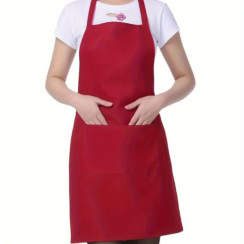Waterproof Polyester Apron with Pockets for Cooking BBQ and Salon Use in Red Black Pink