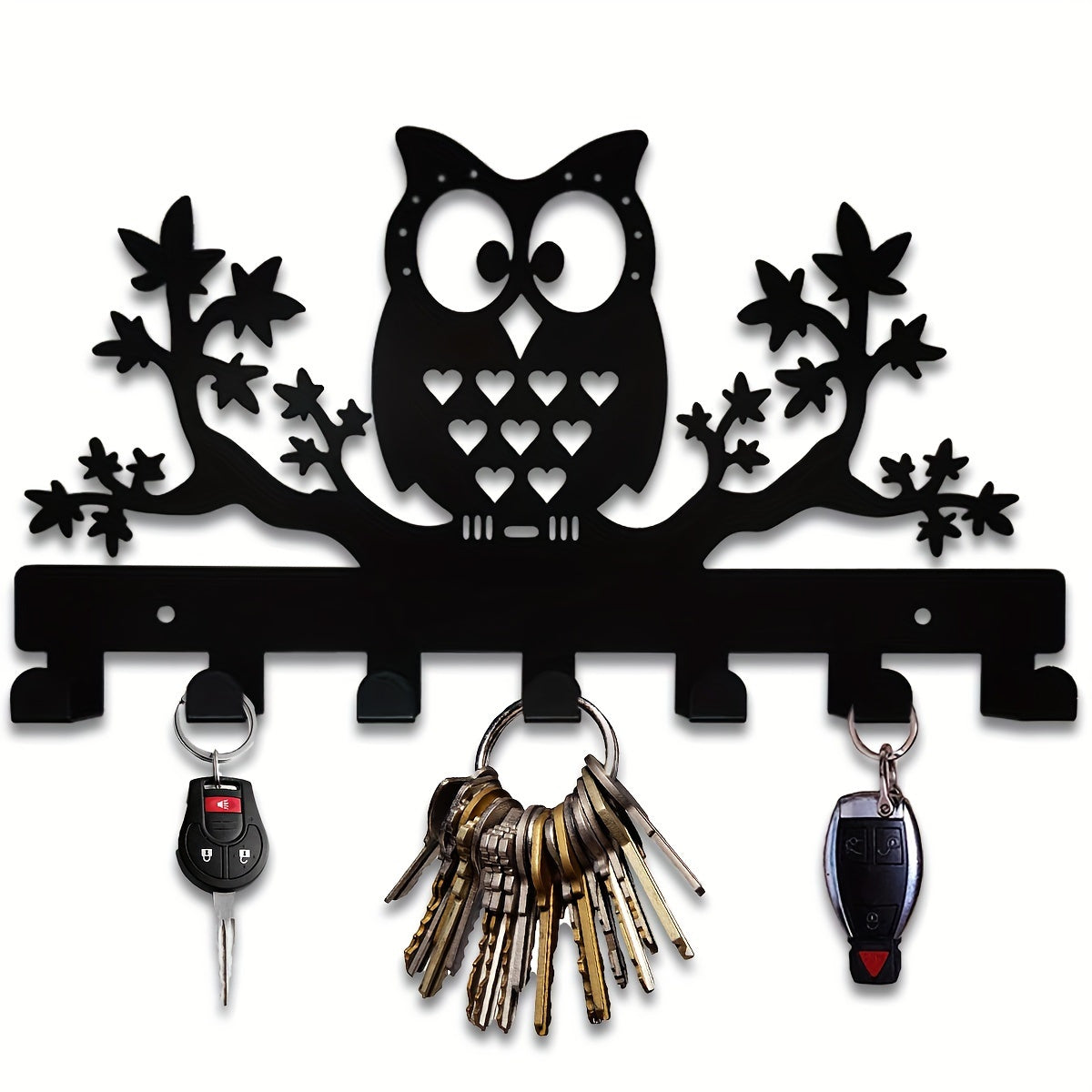 Wall-Mounted Iron Owl Coat Hook with Seven Hooks for Entryway Storage