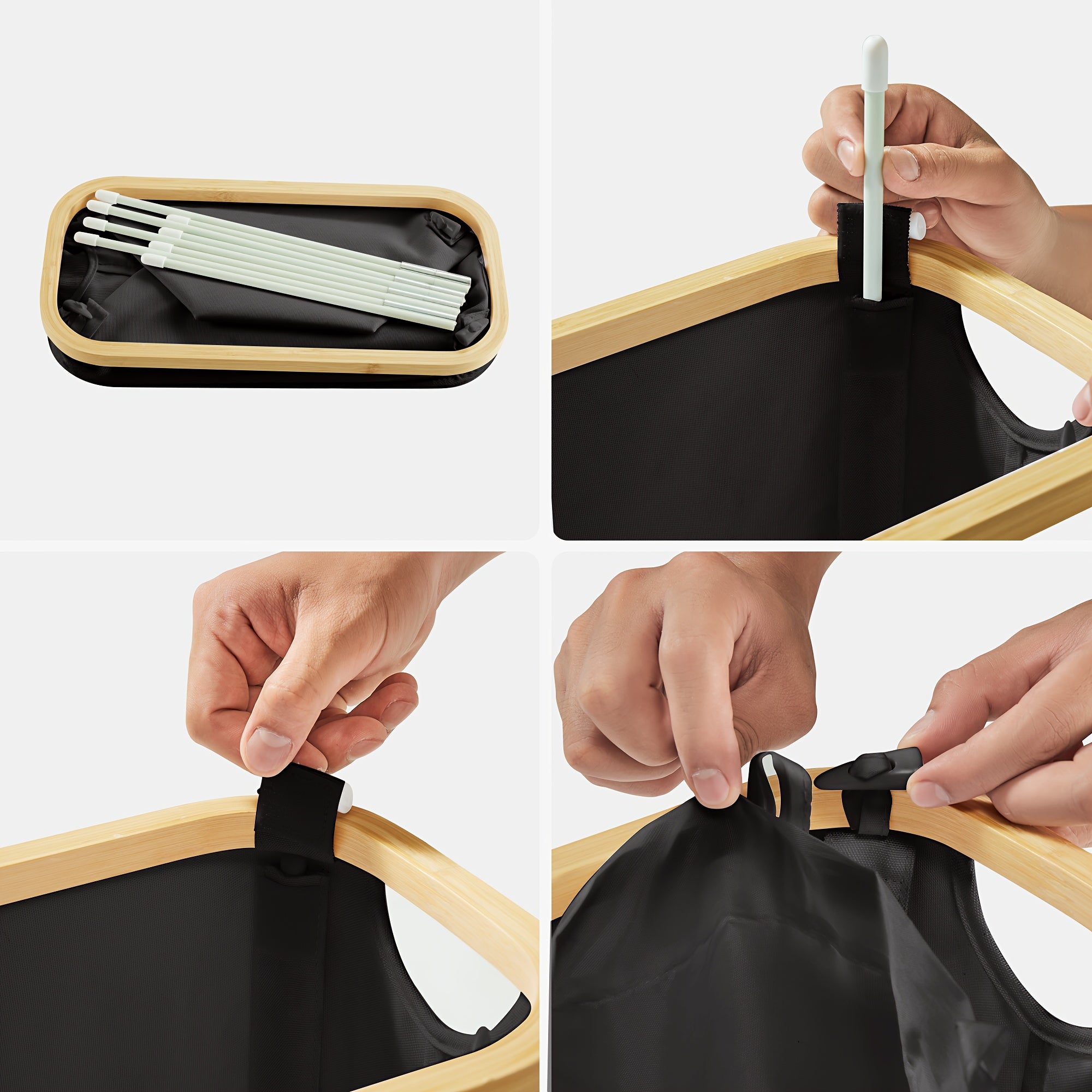 Large Foldable Laundry Hamper with Lid and Removable Inner Bag in Black Grey or White